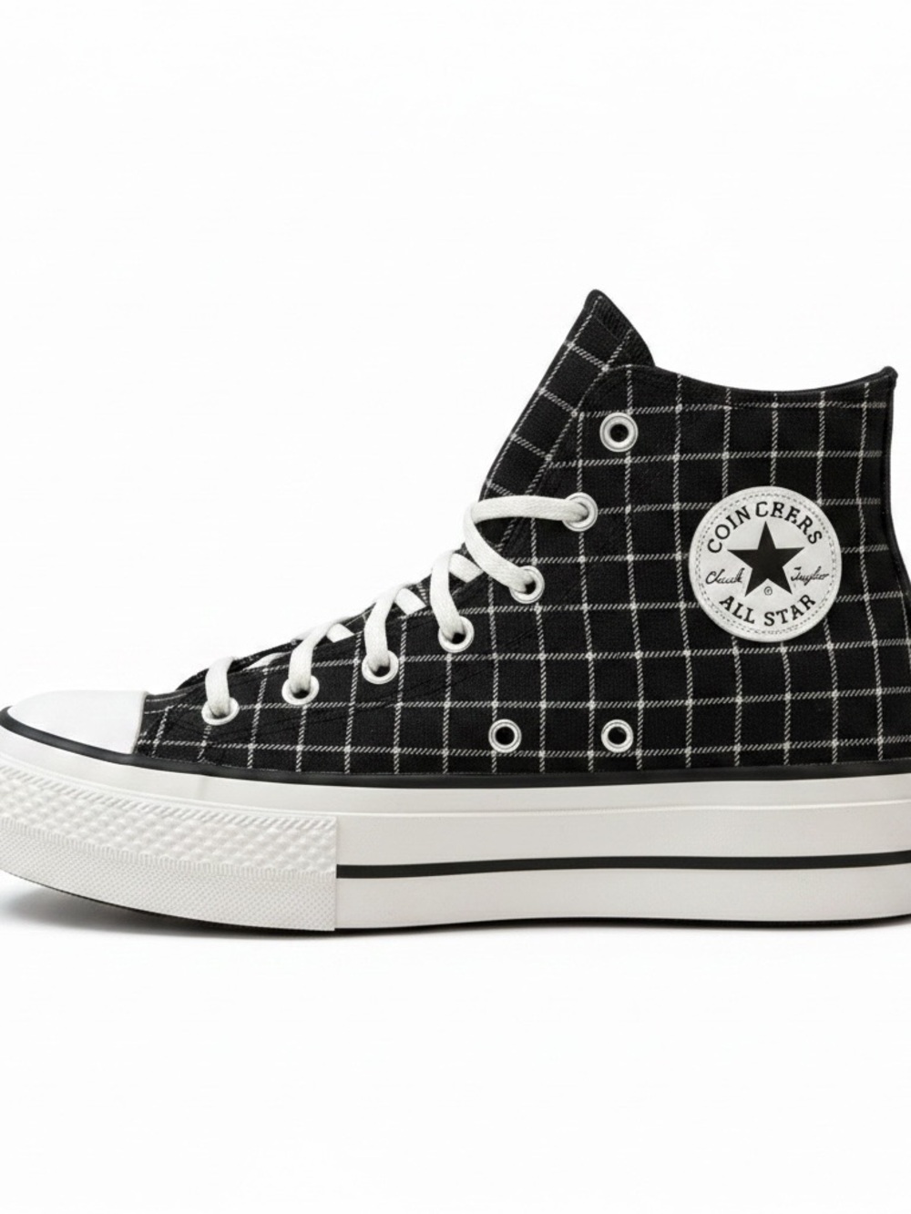 Converse High-Top Sneakers in Black and White Grid